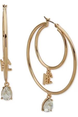 Karl Lagerfeld Gold-Tone Logo & Crystal Charm Double-Row Hoop Earrings - Crystal/Silver