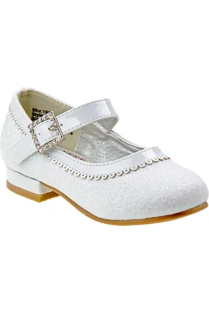 Josmo Toddler Dress Glitter Mary Jane Wedding Party Heels Flower Shoes with Hook and Loop Buckle