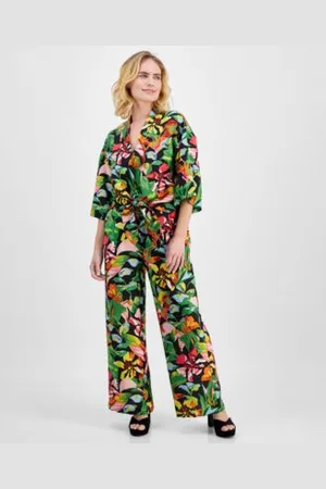 I.N.C. International Concepts Petite Floral Print Tie Front Short Sleeve Top Floral Print High Rise Wide Leg Pants Created For Macys