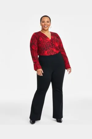 I.N.C. International Concepts Plus Size Cuffed Surplice Blouse High Rise Flare Leg Pants Exclusively At Macys