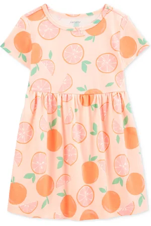Carters Toddler Girls Orange-Print Short-Sleeve Dress - Orange/Pink
