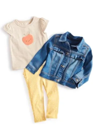 First Baby Baby Girls Ruffled Trim Denim Jacket Apple Graphic T Shirt Ribbed Ruffled Back Leggings Created For Macys