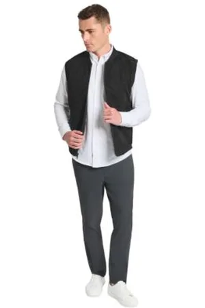 Kenneth Cole Mens Reversible Vest Slim Tech Pants Slim Plain White Performance Long Sleeve Button Down Shirt
