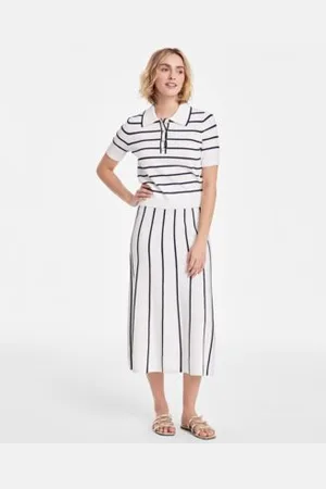 On 34th Womens Rib Stripe Polo Sweater Knit Midi Skirt Exclusively At Macys