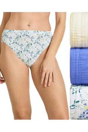 Jockey Elance French Cut 3 Pack Underwear 1485 1487, Extended Sizes - Iris Blue/tender Stripe Yellow-print/dai