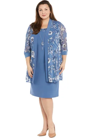 R & M Richards Plus Size 2-Pc. Printed Jacket & Necklace Dress Set
