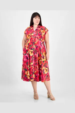 Julia Jordan Plus Size Floral-Print Button-Down Shirtdress