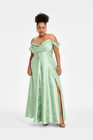 B Darlin Trendy Plus Size Off-The-Shoulder Satin Jacquard Gown