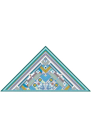 Jessie Zhao New York Double Sided Wool Silk Triangle Scarf Of Shapes Reconstruction - Blue / yellow