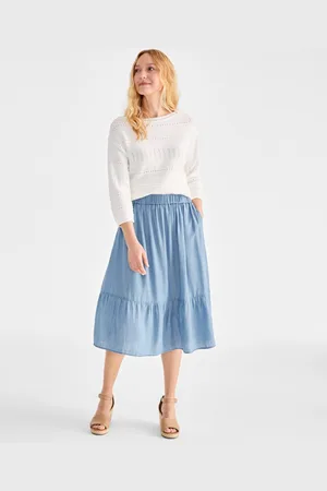 Style & Co Petite Chambray Tiered Midi Skirt, Exclusively at Macy