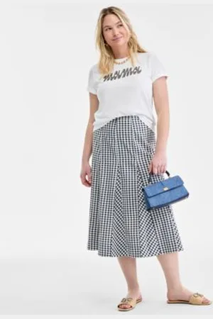 On 34th Womens Mama Graphic Relaxed Fit T Shirt Puckered Gingham Pleated Midi Skirt Exclusively At Macys