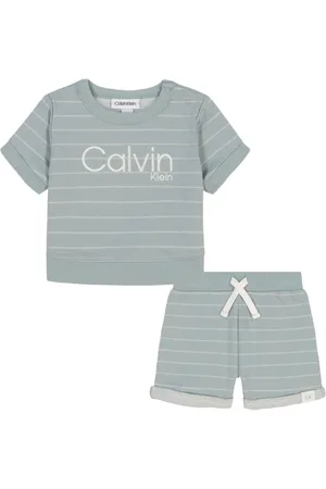 Calvin Klein Baby Boys 2-Piece Striped French Terry Short Sleeve Crewneck and Shorts Set