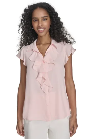 Calvin Klein Petite Solid Ruffle-Front Blouse