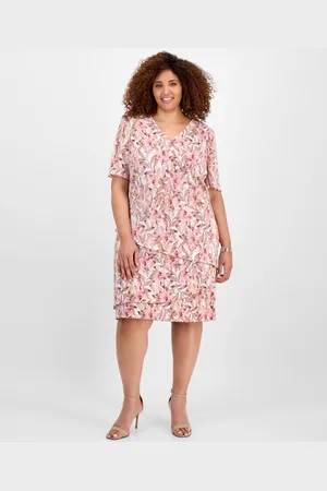 Connected Plus Size V-Neck Asymmetric-Tier Sheath Dress