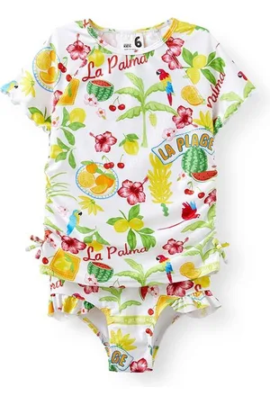Cotton On Little Girls Florence S/S Rashie And Bikini Bottom Set - Vanilla/tropical fruit