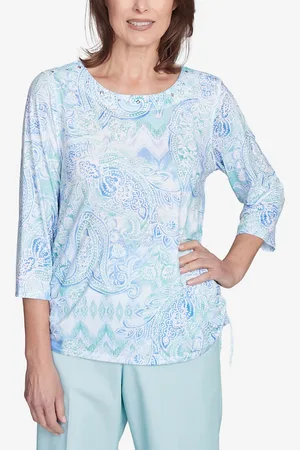 Alfred Dunner Petite St. Thomas Island Mint Paisley Ruched Side Top