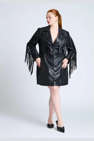 Eloquii Plus Size Leather Fringe Blazer Mini Dress