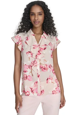 Calvin Klein Petite Printed Ruffle-Front Blouse