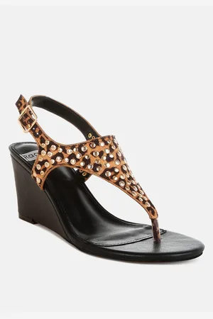 RAG & CO Oidah Print Studded Wedges