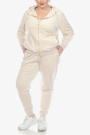 White Mark Plus Size Velour Tracksuit Loungewear 2pc Set
