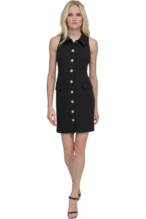 DKNY Petite Collared Sleeveless Scuba Crepe Shirtdress