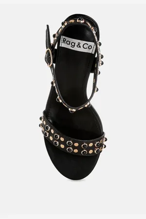 RAG & CO Nidara Studded Real Leather Kitten Heel Sandals