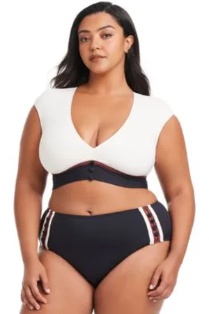 Bleu By Rod Beattie Plus Size Cap Sleeve Cropped Swim Top Side Button Bottoms
