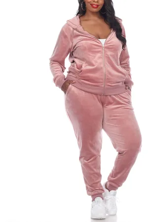 White Mark Plus Size Velour Tracksuit Loungewear 2pc Set