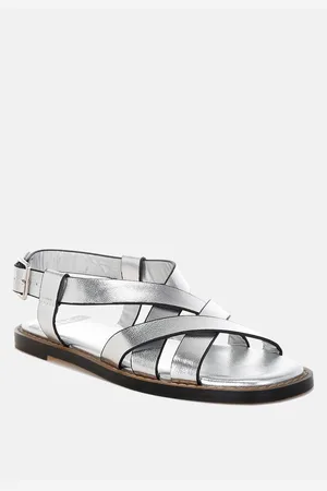 RAG & CO Doata Metallic Genuine Leather Buckled Flats