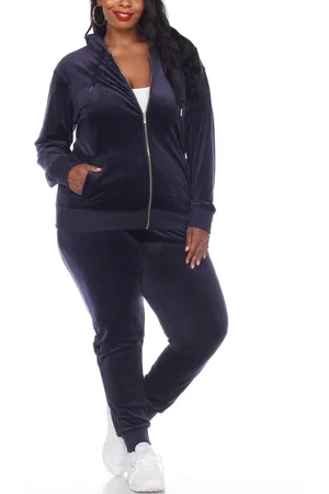 White Mark Plus Size Velour Tracksuit Loungewear 2pc Set
