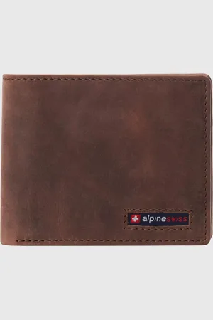 Alpine Swiss Mens Genuine Leather Rfid Safe Bifold Wallet Passcase 2 Id Windows