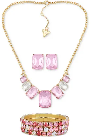 Guess Tone Mixed Stone Statement Necklace, Drop Earrings & 3-Pc. Stretch Bracelet Set