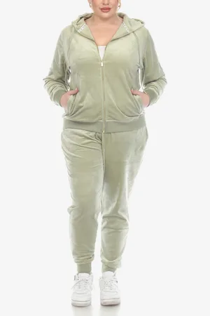 White Mark Plus Size Velour Tracksuit Loungewear 2pc Set
