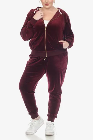 White Mark Plus Size Velour Tracksuit Loungewear 2pc Set