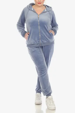 White Mark Plus Size Velour Tracksuit Loungewear 2pc Set