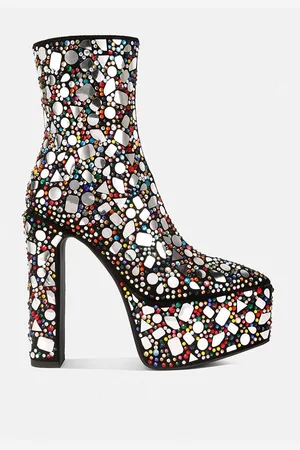 London Rag Fancy Mirror Embellished Platform High Heel Boots