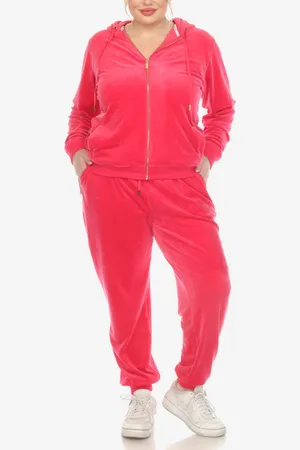 White Mark Plus Size Velour Tracksuit Loungewear 2pc Set