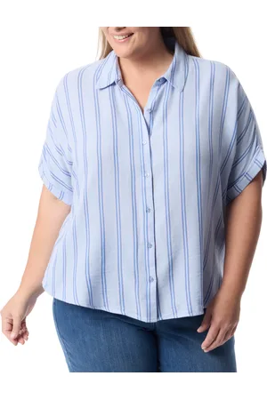 Gloria Vanderbilt Plus Size Printed Cuffed-Sleeve Button-Front Shirt, Exclusively at Macy
