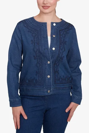 RUBY Petite Dark Stretch Denim Embroidered Jacket