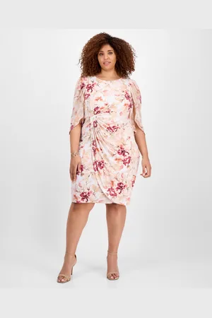 Connected Plus Size Printed Cape-Sleeve Sheath Dress