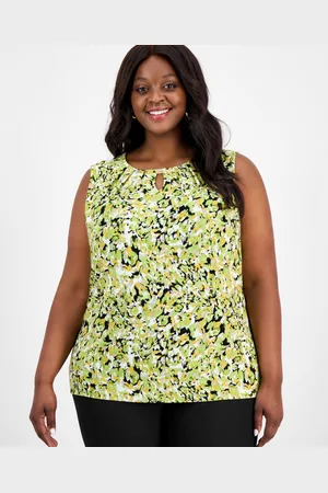 Kasper Plus Size Printed Sleeveless Keyhole Blouse