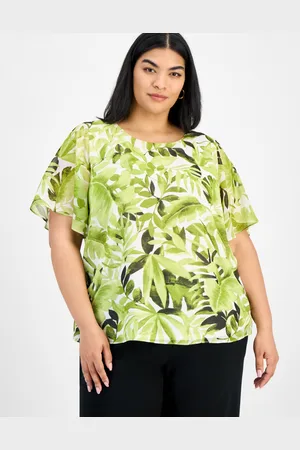 Kasper Plus Size Printed Flutter-Sleeve Blouse