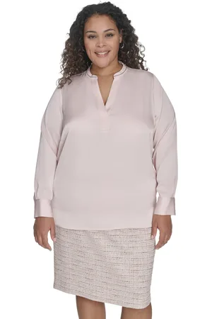 Calvin Klein Plus Size Solid Charmeuse Split-Neck Blouse