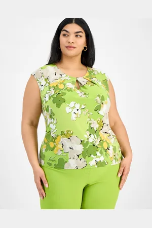 Kasper Plus Size Sleeveless Printed Keyhole Blouse