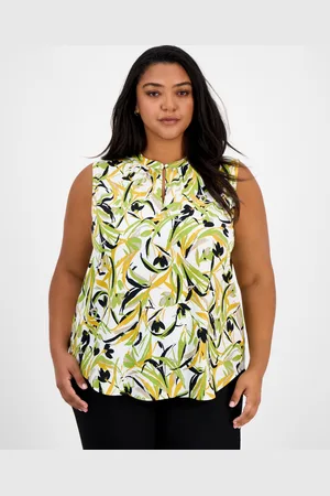 Kasper Plus Size Sleeveless Printed Keyhole Blouse