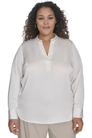 Calvin Klein Plus Size Solid Charmeuse Split-Neck Blouse