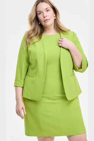 Kasper Plus Size Cuffed Open-Front Multi-Seam Blazer