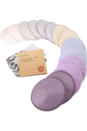 Keababies Maternity 14pk Organic Nursing Pads, Washable Breast Pads + Wash Bag, Reusable Nipple Pads