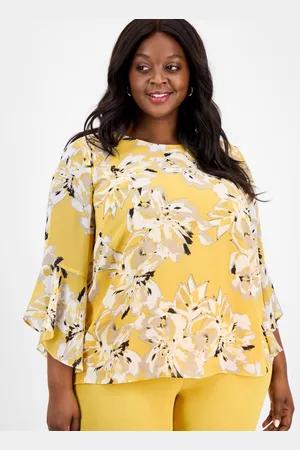 Kasper Plus Size Printed Ruffle-Sleeve Blouse