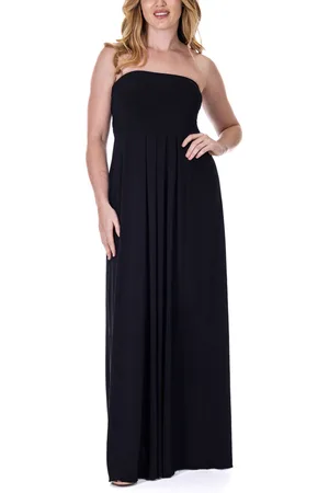 24Seven Comfort Apparel Pleated A Line Strapless Maxi Pocket Dress